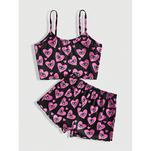 Wholesale Sport Wear Hot Selling Women's Tank Top and Shorts Pajama Set With Digital Hearts and Eyes Print - Product Image 1