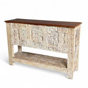 Handmade Rustic Wooden Console <b>Table</b> with <b>Mirrored</b> Feature Solid Wood Living Room Furniture with Storage for Hotel Decoration - Product Image 1