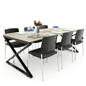 Mesa de Conferencia de Diseño Chino Contemporáneo de 200x100cm con Revestimiento de Melamina y Patas de Hierro - Product Image 4