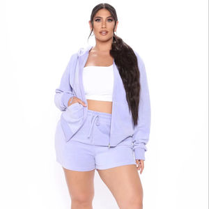Comprar al por mayor 2025 conjuntos de chándal mujer moda con capucha de manga larga de Color sólido Casual Top chaqueta con capucha pantalones cortos conjunto - Product Image 1