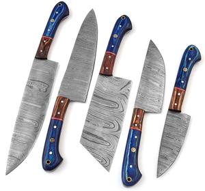 Juego de Cuchillos de Chef de Acero de Damasco de 5 Piezas Nordic Forge, Mangos de Madera Pakka, Diseño Ambidiestro, Hojas Recubiertas, Cuchillos Hechos a Mano OEM - Product Image 6