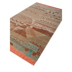 พรมไหมพรมผสมไหมไผ่ถักมือสีเบจและสีน้ำตาลลายเรขาคณิตทรงสี่เหลี่ยมผืนผ้าสำหรับห้องนั่งเล่น รุ่น Manchaha-Les-2335 - Product Image 2