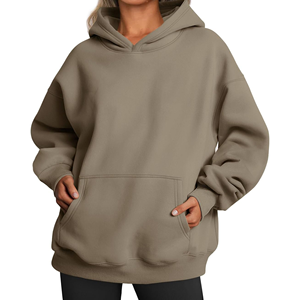 <b>Women</b> <b>Khaki</b> Oversized Hoodie Fleece Pullover Sweatshirt with Kangaroo Pocket Casual Hooded <b>Top</b> - Product Image 1