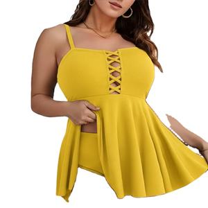 ¡Grandes Ofertas! Nuevo Bikini de Dos Piezas con Shorts de Cintura Alta para Mujer, Talla Grande, Sexy, Color Sólido, Estilo Halter con Tiras - Product Image 1