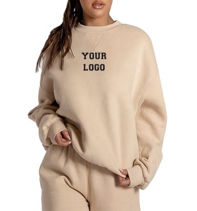 Sudaderas con capucha de mujer de 500gsm de alta calidad, sudaderas esenciales de cuello redondo de manga larga personalizadas para mujer, sudaderas informales cómodas de algodón para mujer - Product Image 4