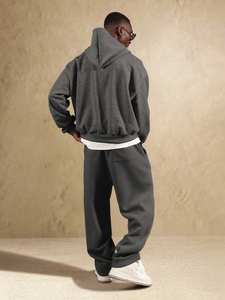 Pantalones de chándal de gran tamaño lavados para hombre, color gris liso, con cordón, cintura elástica, pierna ancha, ajuste relajado, pantalones de chándal de lana de gama alta - Product Image 6