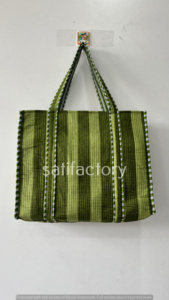 Women's Reusable Shopping Cotton <b>Quilted</b> <b>Tote</b> <b>Bag</b> with Handmade Indian Shoulder Open Closure White Background - Product Image 2