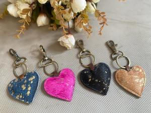 New Real Handmade Metallic Hair on Hide Fur Leather Cute <b>Charming</b> Rainbow Color Heart <b>Keyring</b> Western Style Multi Modern Keyfob - Product Image 3