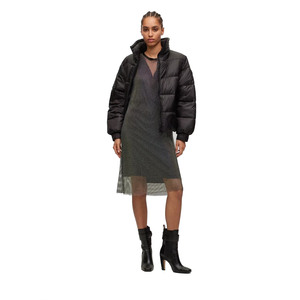 Chaqueta Corta Negra Acolchada para Mujer con Cuello Alto, Cierre de Cremallera, Manga Larga, Ropa de Invierno Informal - Product Image 6