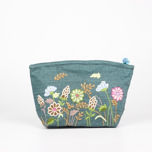 Zipper Polyester Classic Thai Binh's Linen Fabric <b>Purse</b> With Curved Opening Hand-sewn Glass Bead and Grass Patterns - Product Image 5
