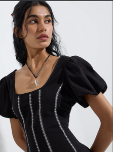 Bombay Paisley ชุดเดรสผ้าฝ้ายปักลายสีดำ - Product Image 3