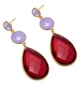 Boucles d'oreilles en Quartz rubis et lavande calcédoine en argent Sterling 925, forme ovale, nouvelle collection - Product Image 1