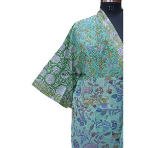 Wholesale Ladies Handmade 100 % Pure Cotton Quilted <b>Short</b> Floral Embroidery Multicolored Kimono Style Robe Casual For Girls - Product Image 2