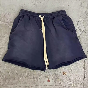Shorts en coton noir délavé pour homme, style décontracté d'été, streetwear, coupe ample, taille élastique, coupe décontractée, motif uni, écologique - Product Image 3