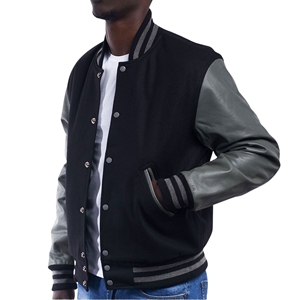 Chaqueta Varsity para Hombre, Estilo Letterman, con Mangas de Cuero y Lana, Cierre de Cremallera, Diseño Ecológico con Parches, Chaqueta Bomber, Uniforme de Equipo de Baloncesto - Product Image 3