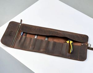 Durable Real Leather <b>Tool</b> Kit Bag 10-Slot Knife Roll Storage Customized Heavy Duty Large Capacity Simple Foldable <b>Tool</b> <b>Case</b> Bag - Product Image 4