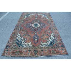 Vintage Turkish Rug Large Area 5.7 X 9.6 ft Classic <b>Red</b> Beige Abstract Pattern <b>Wool</b> Material 10mm Latex for Hallway Room Decor - Product Image 1