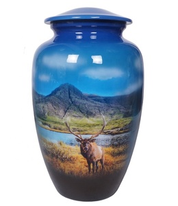 Urne funéraire en métal de style américain, peinte en bleu, écologique, taille personnalisée, pour cendres humaines, urne en aluminium pour crémation - Product Image 1