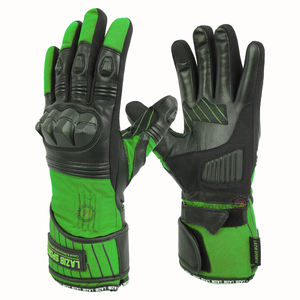 Top Selling Textiles <b>Motorbike</b> Gloves Custom Made Green Waterproof Cordura with Black Genuine Aniline Leather Motorcycle Gloves - Product Image 1