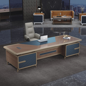 Luxury Modern Executive L Shaped Solid Wood <b>Office</b> Desk Set With Filing Cabinet - Product Image 3