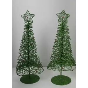 Arbre de Noël vert attrayant, arbre de Noël créatif de qualité en fil métallique avec étoile sur le sommet, décoration de table à domicile - Product Image 1