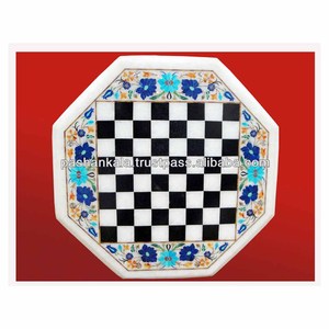 Plateau de Table à incrustation en marbre blanc, avec pierres semi-précieuses de haute qualité - Product Image 1