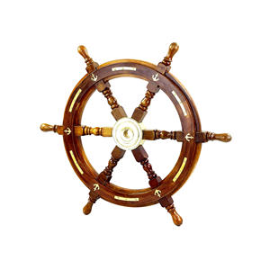 18-Inch Natural Wood <b>Ship</b> <b>Wheel</b> with Brass Polished Craftsmanship Wall Hanging Ornament for Home Bedroom Cruise Decoration - Product Image 5