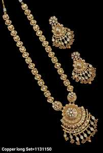 INDIAN TRADITIONAL and <b>FASHIONABLE</b> COPPER <b>JEWELLERY</b> BRIDAL WEDDING <b>JEWELLERY</b> SET for WOMEN EARRINGS and NECKLACE SET - Product Image 4
