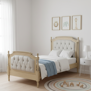 Modern Classic Luxury Toddler Bed Solid <b>Wood</b> Tufted Upholstery <b>Headboard</b> Exclusive Design Kids Bedroom Twin Size - Product Image 3