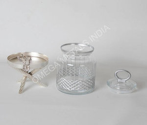 Ensemble de 3 bocaux en verre de luxe finis argentés avec support, bocaux de rangement écologiques avec couvercles pour la cuisine, pour préserver la fraîcheur, idéal pour les cadeaux - Product Image 4