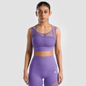 Sujetador deportivo Empower ligero, transpirable, acolchado, para gimnasio, tallas XS-XL, estilo sexy, logo frontal, disponible en licra, estampado morado, liso. - Product Image 1