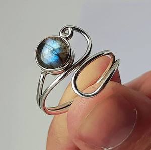 Minimalist Designer <b>Ring</b> for <b>Men</b> Women Natural Blue Flashy Labradorite With Solid 925 <b>Sterling</b> <b>Silver</b> Metal <b>Rings</b> - Product Image 1