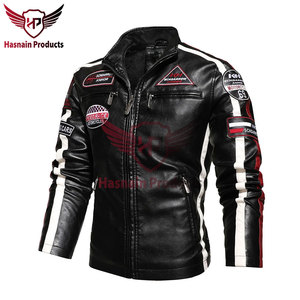 Blouson de moto en cuir véritable pour homme, couleur bordeaux, style Cafe Racer, rayé, fermeture éclair, vêtement d'extérieur - Product Image 4