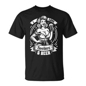 T-shirt con stampa divertente 'I Love Boobies And Beer' per adulti, unisex, a maniche corte, girocollo, serigrafata - Product Image 1