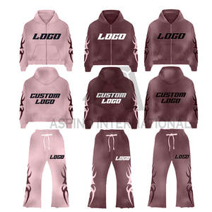 Conjunto de chándal personalizado para hombre, chándal acampanado con lavado ácido de alta calidad, Sudadera con capucha de peso pesado y pantalones de chándal para chándales de invierno - Product Image 3