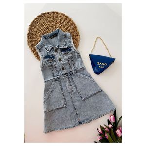 I miei piccoli senza maniche Jeans in Denim si vestono con borsa-azzurro