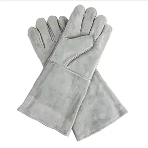 Màu xám tự nhiên Hàn găng tay chịu nhiệt thợ hàn Găng tay da làm việc găng tay 35 cm và 40 cm chất lượng tốt nhất 16 inch dài tay áo