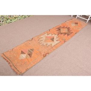 Tapis de 2,1 x 9,9 pieds, tapis turc vintage, tapis en laine Herki orange - Product Image 2