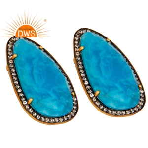Mejor Venta de plata esterlina 18K chapado en oro Natural Cz y turquesa matriz piedra preciosa Stud pendiente personalizado joyería fabricante - Product Image 3
