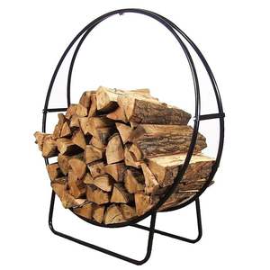 Heavy duty wrought iron <b>log</b> <b>rack</b> for storing firewood neatly beside <b>indoor</b> fireplace in a stylish rustic home decor - Product Image 5