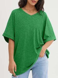 เสื้อยืดคอวีแขนสั้นสีเขียวล้วนสำหรับผู้หญิงใส่ในฤดูร้อนเสื้อยืดแฟชั่นฤดูร้อนพิมพ์ลายตามสั่ง - Product Image 3