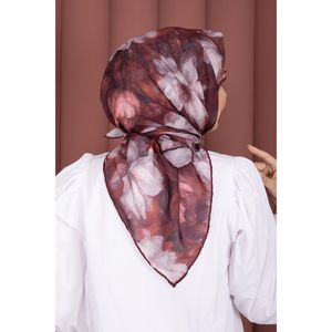 Écharpe de protection solaire à motif de fleurs de lotus bordeaux, série élégante de voiles et de masques - Product Image 3