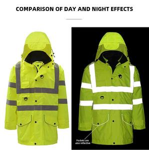 Veste de travail de sécurité réfléchissante haute visibilité ANSI classe 1 pour hommes, orange, imperméable, en polyester, avec capuche - Product Image 3