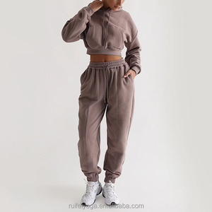 Sudadera recortada de gran tamaño para mujer 100% algodón gimnasio Fitness deporte polar Top con logotipo bordado invierno entrenamiento pulóver - Product Image 3