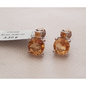 Shah Gems Women's Vintage Trendy 925 Sterling <b>Silver</b> Hoop Earrings Natural Citrine Diamond <b>Stud</b> with Gold Plating - Product Image 1