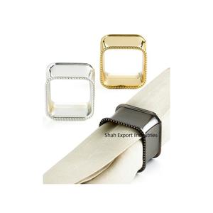 Ronds de serviette carrés en métal faits à la main en couleurs émaillées pour porte-serviettes de table de mariage et de restaurant - Product Image 1