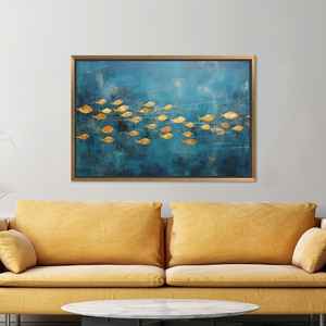 Obra de arte impresa en lienzo: decoración artística con peces dorados, decoración elegante para dormitorio, lienzo con marco dorado - Product Image 1