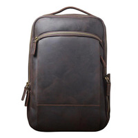 Mochila de Negocios de Lujo Premium para Portátil, Gran Capacidad, Forro de Poliéster, Cuero Genuino Crazy Horse para Hombre, Venta al Por Mayor