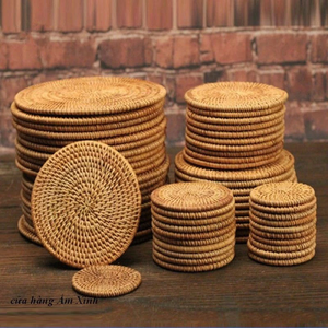 ชุดที่รองจานทรงกลมหวาย6ชิ้นผ้าทอสำหรับตกแต่งถ้วย - Product Image 2