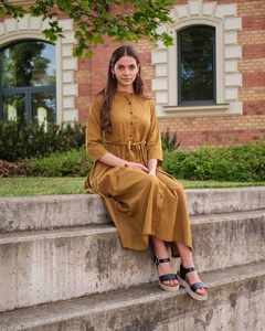Vestido Bohemio Sofia de Algodón con Botones, Casual, para Ocasiones Especiales, Color Marrón Toffee, para Verano - Product Image 5
